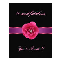 Invite Party Black Pink Flower Fabulous 40th