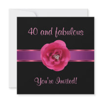 Invite Party Black Pink Flower Fabulous 40th