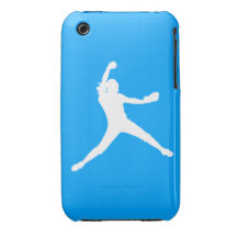 iPhone 3 Fastpitch Silhouette White on Blue iPhone 3 Covers