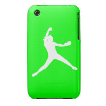 iPhone 3 Fastpitch Silhouette White on Green Case-Mate iPhone 3 Cases