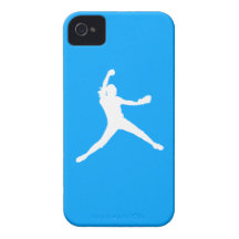 iPhone 4 Fastpitch Silhouette White on Blue Case-Mate iPhone 4 Case