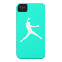 iPhone 4 Fastpitch Silhouette White on Turquoise iPhone 4 Case-Mate Case