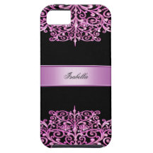 iPhone 5 Elegant Ornate Pink Black Damask Floral iPhone 5 Cover