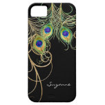 IPhone 5 Modern Peacock Feathers Gold Swirl Name