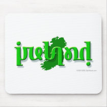 'Ireland' ambigram on a silhouette of Ireland Mouse Pads