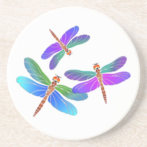 Iridescent Dive Bombing Dragonflies Drink Coaster