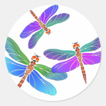 Iridescent Dive Bombing Dragonflies Round Sticker