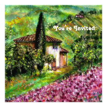 IRISES IN TUSCANY,Green Purple Flower Field Personalised Invitation