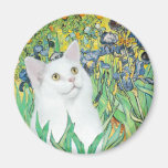 Irises - White cat Fridge Magnets