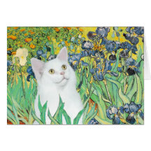 Irises - White cat Greeting Cards
