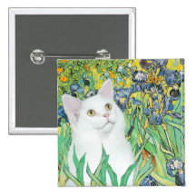 Irises - White cat Pinback Buttons
