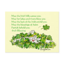 Irish Blessings Cartoon Rabbit Shamrocks Postcard