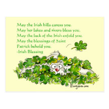 Irish Blessings Cartoon Rabbit Shamrocks Postcard