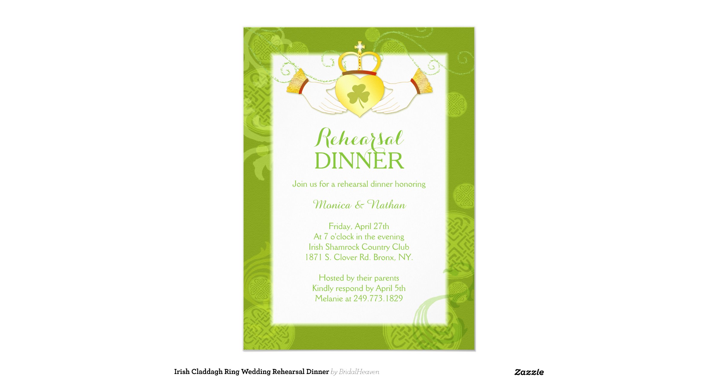 Irish Claddagh Ring Wedding Rehearsal Dinner 13 Cm 18 Cm Invitation ...