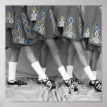 Irish Dancers Black and White Colour Embroidery posters