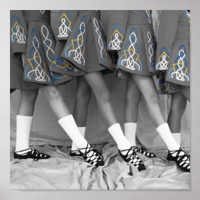 Irish Dancers Black and White Colour Embroidery Print by darkimagestudios
