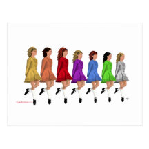 Irish Step Dancers - Rainbow Line of Dancers Postcards