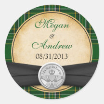 Irish Tartan Celtic Claddagh Lucky in Love Wedding Stickers