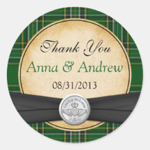 Irish Tartan Celtic Claddagh Lucky in Love Wedding Stickers