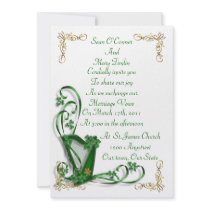 Irish Wedding invitation Harp shamrocks and ribbon