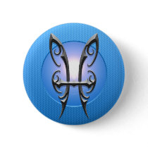 Iron Pisces Symbol, blue Pinback Button