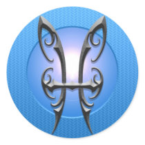 Iron Pisces Symbol, blue Round Stickers