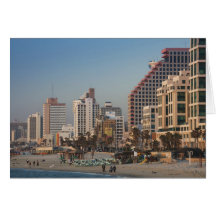 Israel, Tel Aviv, beachfront, hotels, dusk Cards