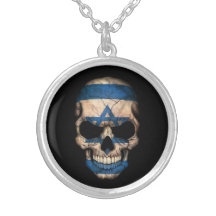 Israeli Flag Skull on Black Necklace