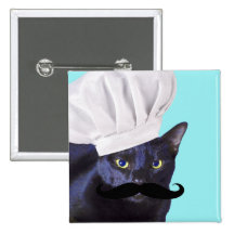 Italian Chef, Black Cat Pinback Buttons