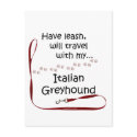 Italian Greyhound Travel Leash postcards