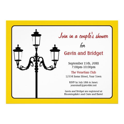 Italian Lamp Post Silhouette Invitation in Yellow