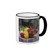 Italy, Brescia Province, Gargnano. Table with Coffee Mugs