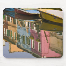 Italy, Burano. Boats on a canal with Mouse Mat