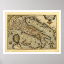 Italy Map by Ortelius 1570 Posters