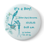 It's A boy! Aqua Vintage Bird Mum Dad Baby Button