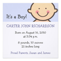 It's A Boy Birth Announcements 5.25 in