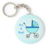 It's A Boy! Blue Baby Carriage Keychain