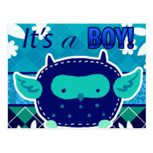 "It's a boy" Blue Baby Owl Postcard
