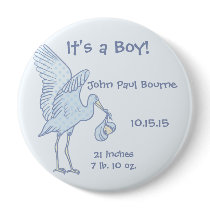 It's A boy! Blue Dots Stork Button