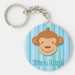 It's a Boy! - Blue Monkey Key Chain - Round