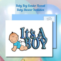 It's A Boy Blue Text w/Baby Announcement Postcard
