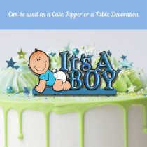 It's A Boy Blue Text w/Baby Cake & Table Topper Cut Out