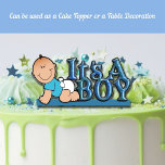 It's A Boy Blue Text w/Baby Cake & Table Topper photo sculptures