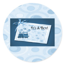 It's A Boy Blue Train Set Round Sticker