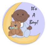 It's A Boy - Cute Dark Skin Baby Cartoon Round Sticker