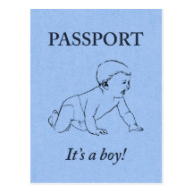it's a boy passport announcement postcard