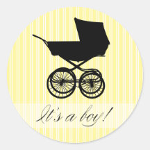 It's a Boy! Yellow Baby Buggy Sticker