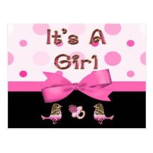 It's A Girl Baby Shower Pink & Gold Bling Post Cards