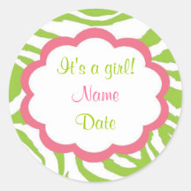 "It's a girl" baby sticker - pink and green zebra