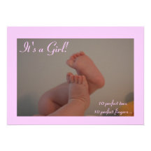 It's a Girl Baby Toes Birth Announcement Cards